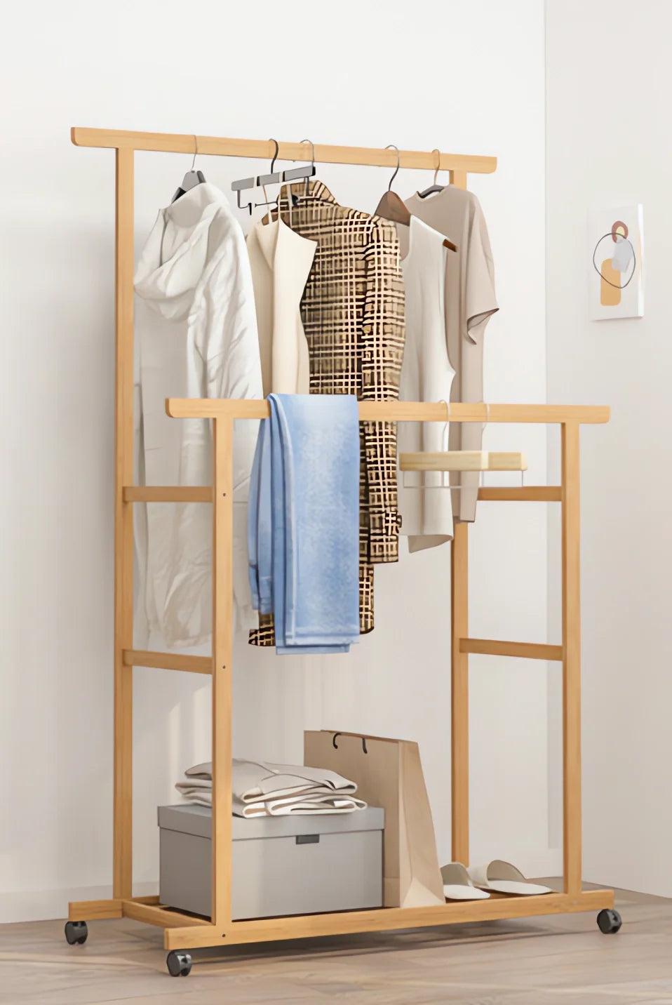 Bamboo Rolling Clothes Rack