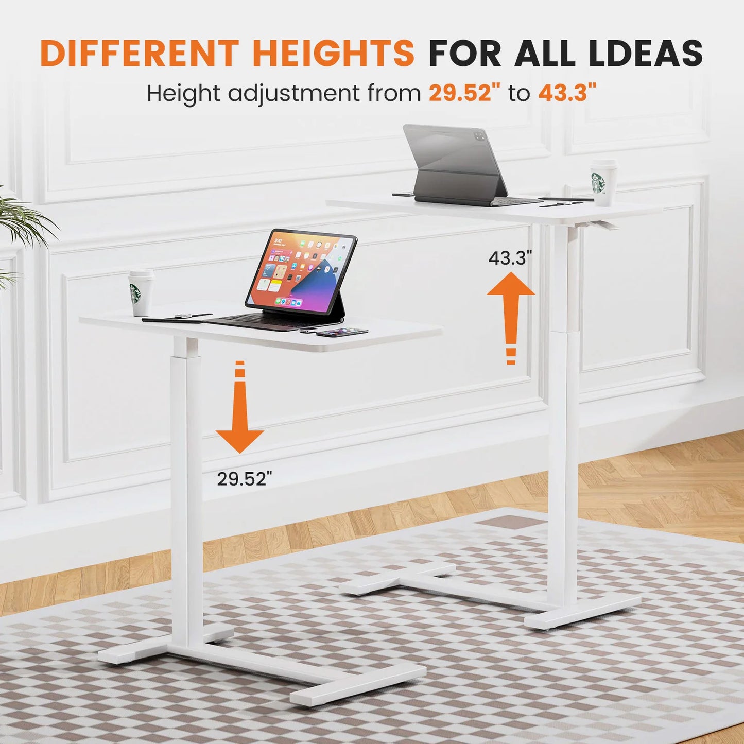 Overbed Bedside Sofa Table with Hidden Wheels