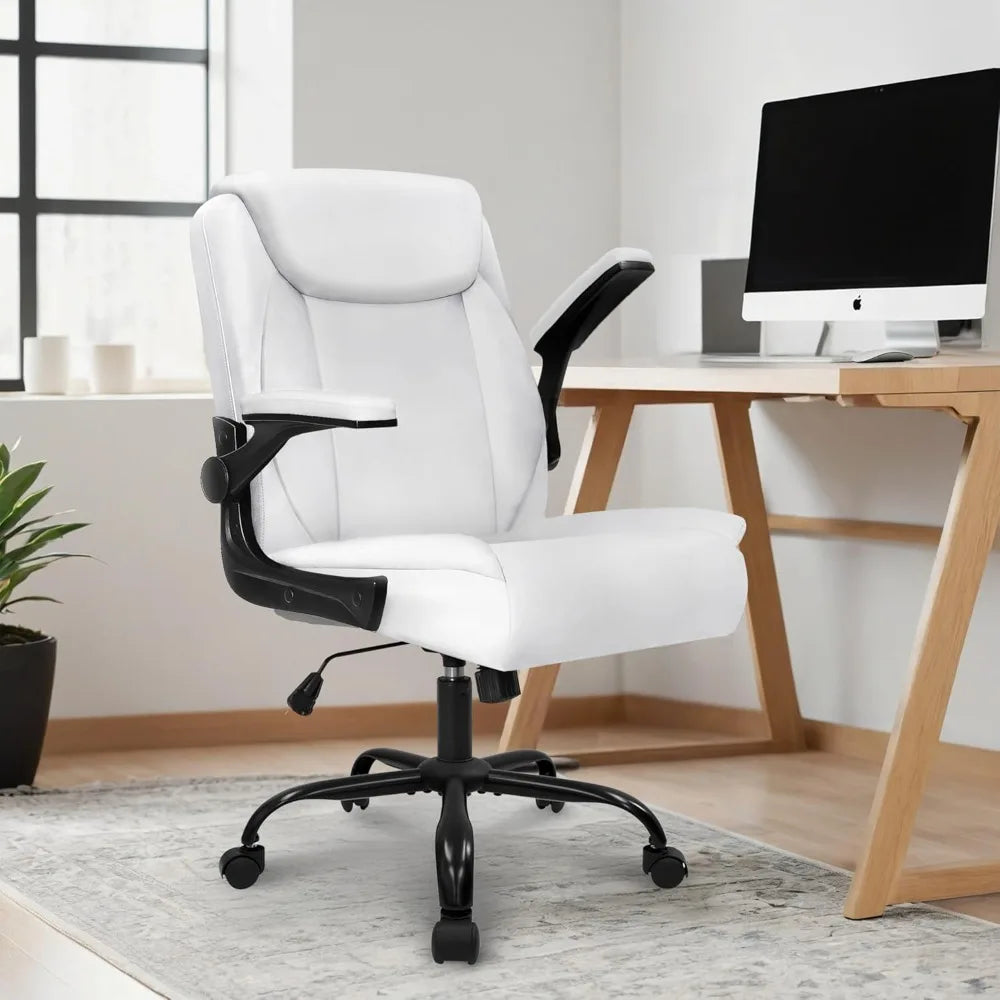 Ergonomic Leather Office Chair with Flip-Up Arms