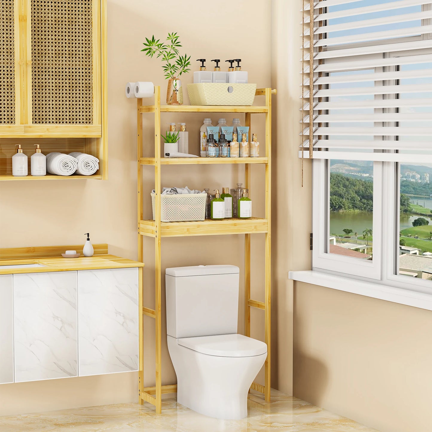 Bamboo Over Toilet Shelf Rack – 3-Tier Bathroom Storage Organizer