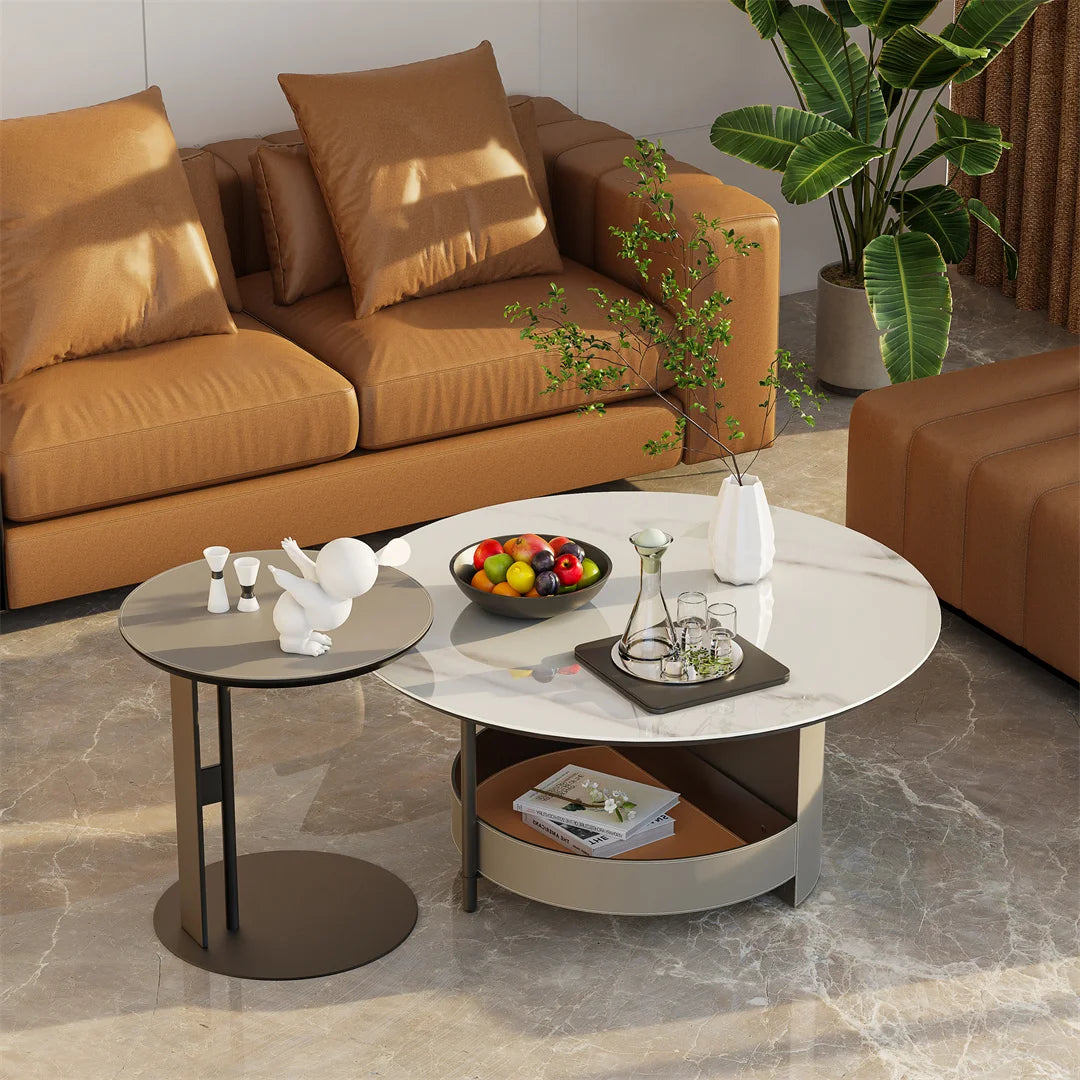 Luxury Round Coffee Table with Shelf