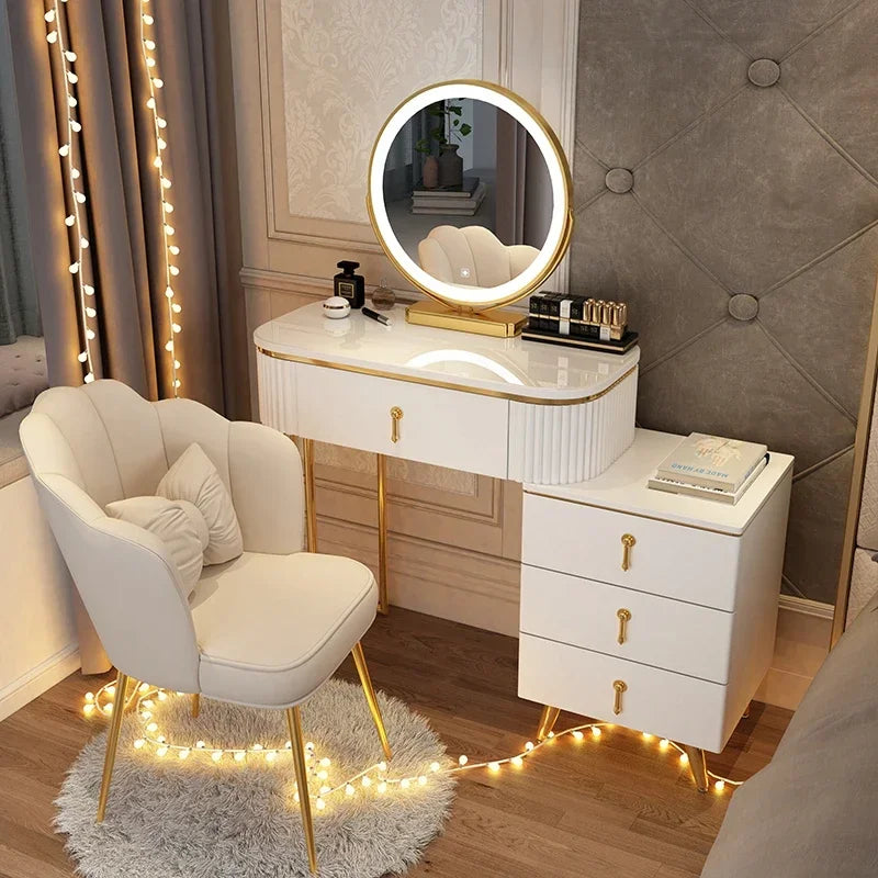 Adjustable Modern Vanity Table – Elegant European Makeup Desk with Mirror & Stool