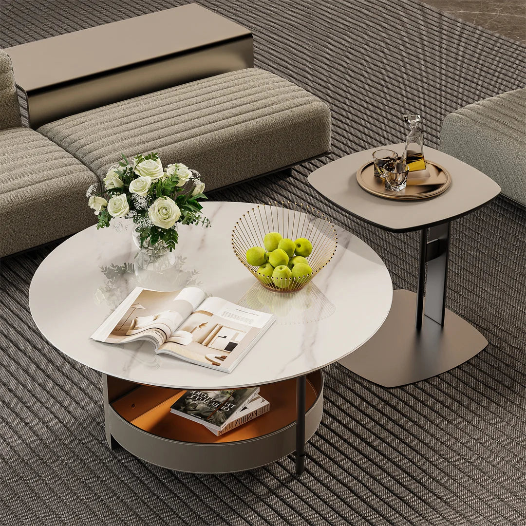 Luxury Round Coffee Table with Shelf