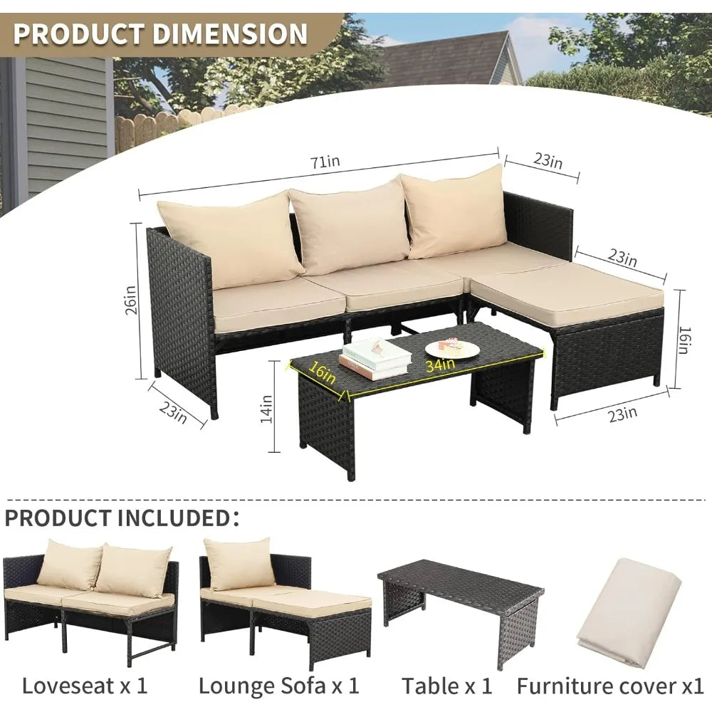 Rattan Loveseat Trio