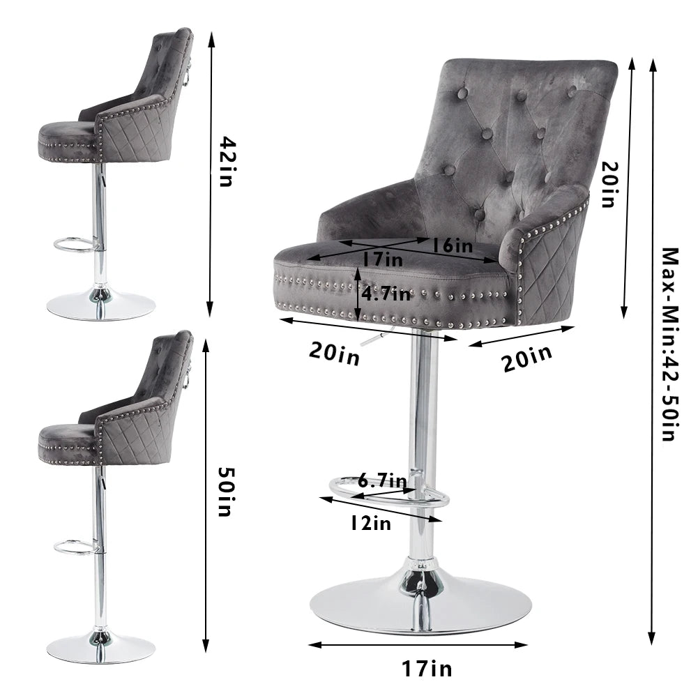Adjustable Velvet Lion Knocker Bar Stool