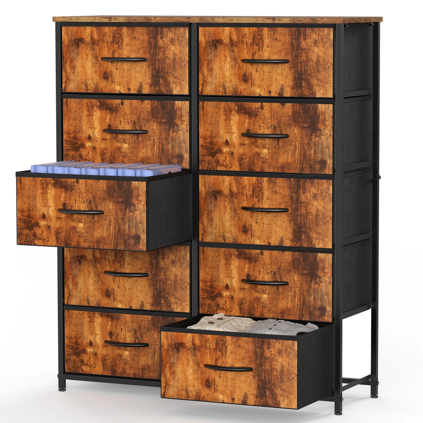 10-Drawer Bedside Table with Steel Frame