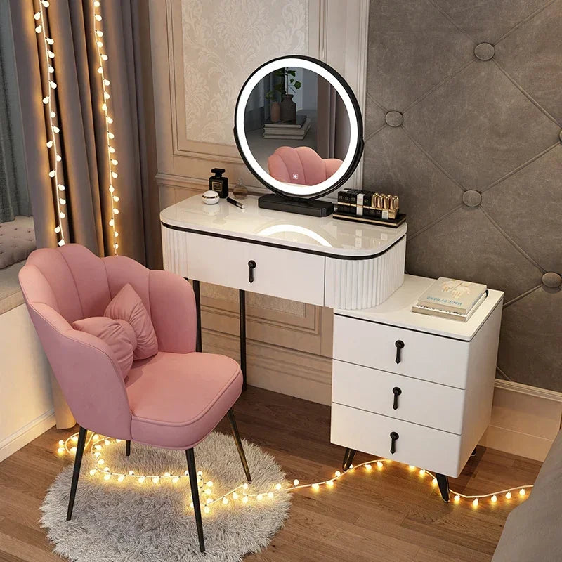 Adjustable Modern Vanity Table – Elegant European Makeup Desk with Mirror & Stool