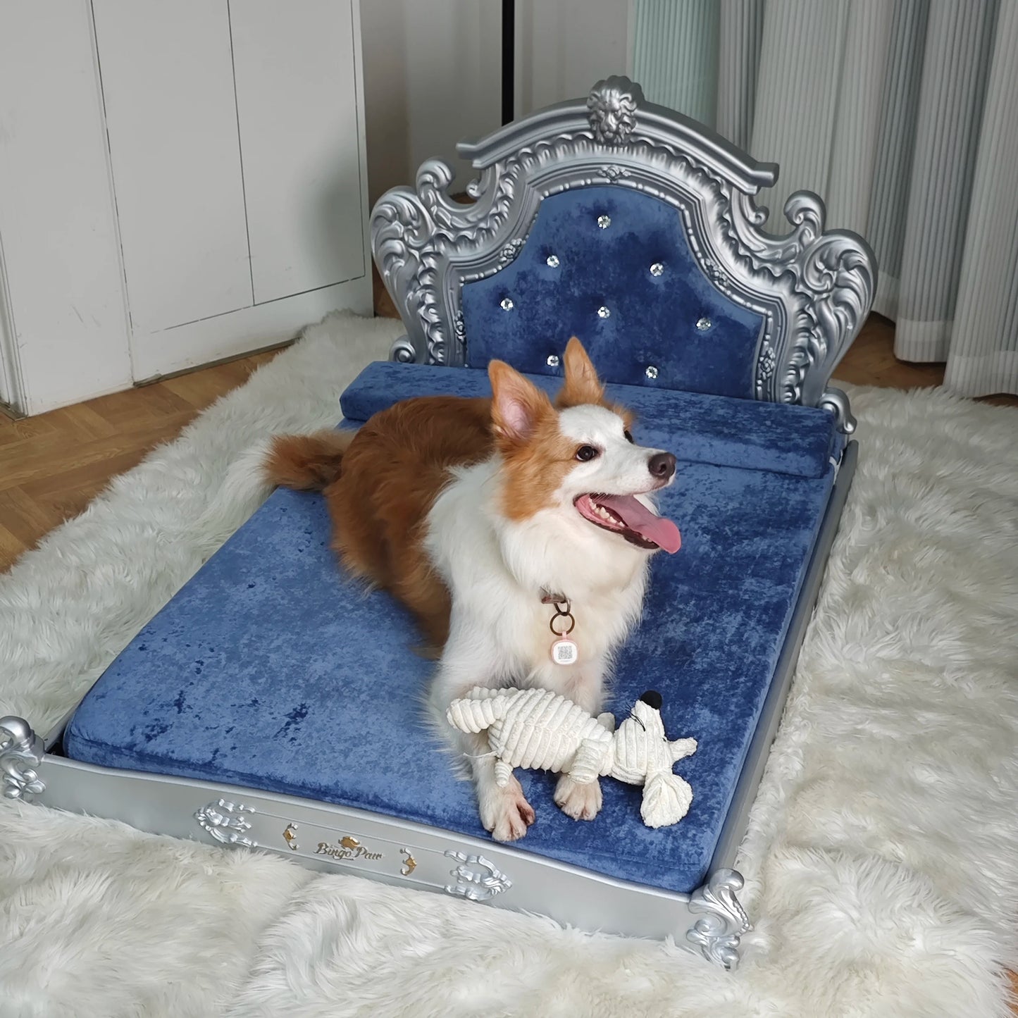 Velvet Dog Bed with Headboard