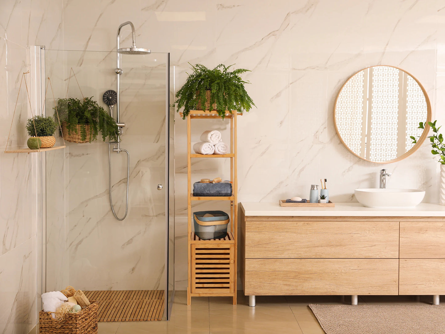 Tall Bamboo Corner Cabinet