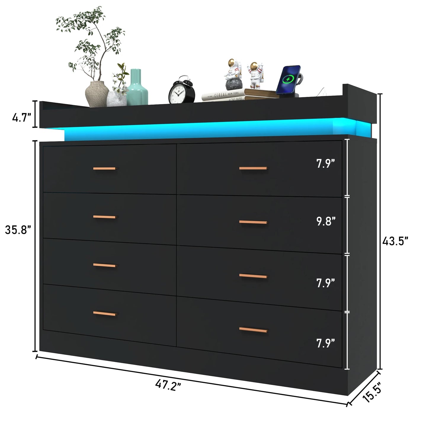8-drawer chest with LED lighting