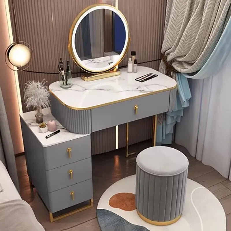 Classic Elegant Vanity Table – Luxury Nordic Makeup Desk with Mirror & Stool