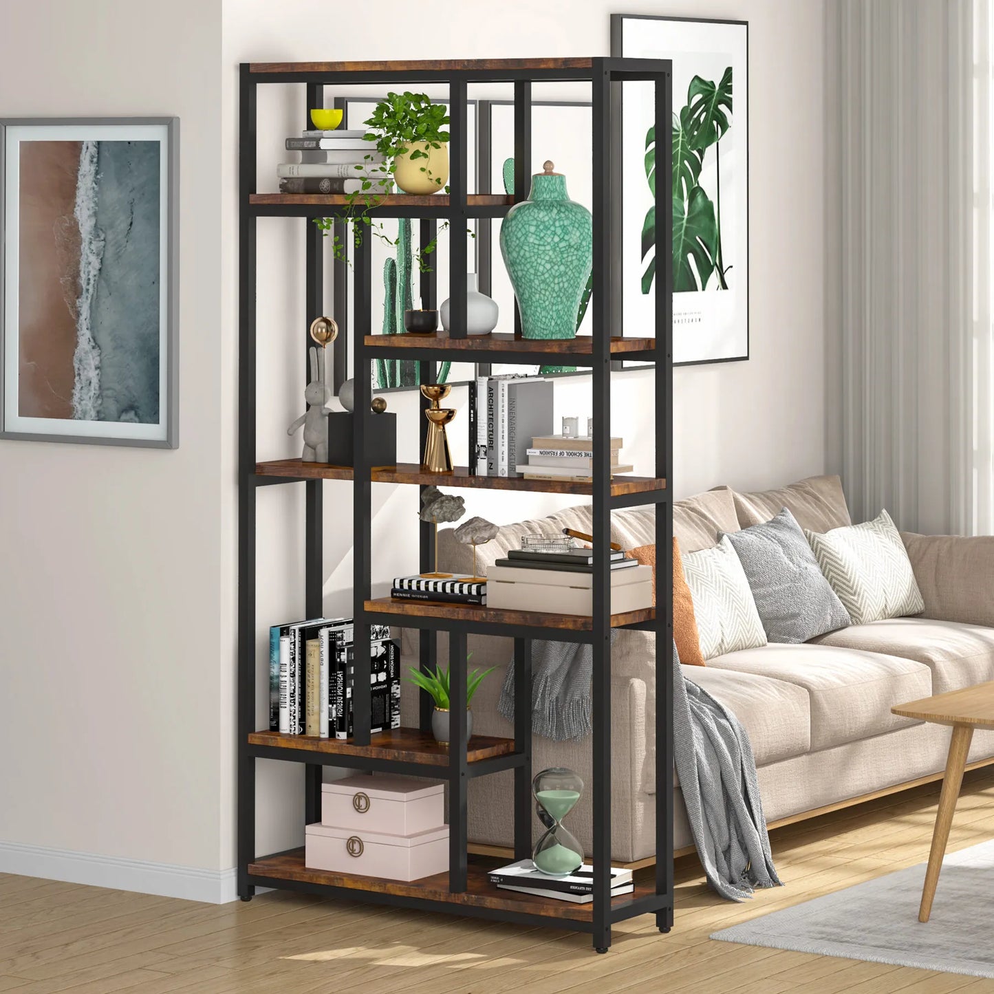 Staggered 8‑Tier Bookcase