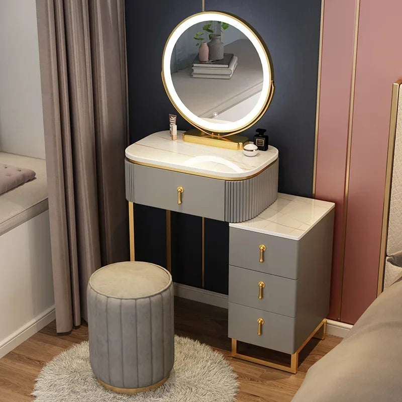 Simple Elegant Vanity Table – Nordic Vintage Makeup Desk with Mirror & Stool