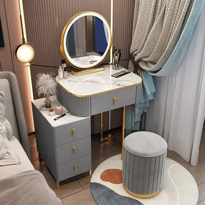 Classic Elegant Vanity Table – Luxury Nordic Makeup Desk with Mirror & Stool