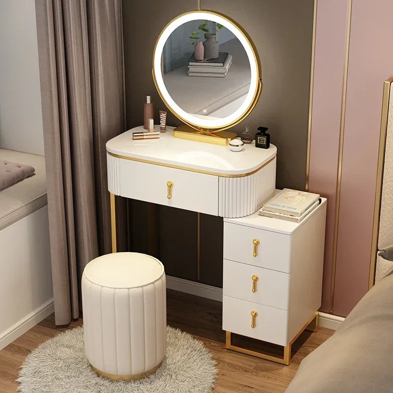 Simple Elegant Vanity Table – Nordic Vintage Makeup Desk with Mirror & Stool