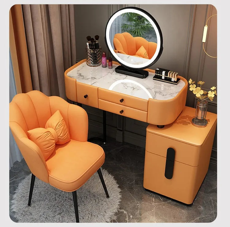 Nordic Vanity Table – Classic European Makeup Desk with Mirror & Stool