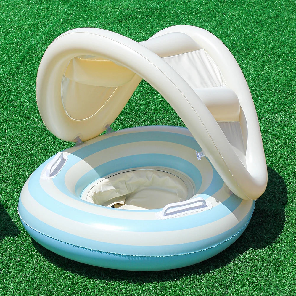 Inflatable swimming float with seat