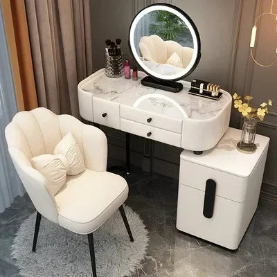 Nordic Vanity Table – Classic European Makeup Desk with Mirror & Stool