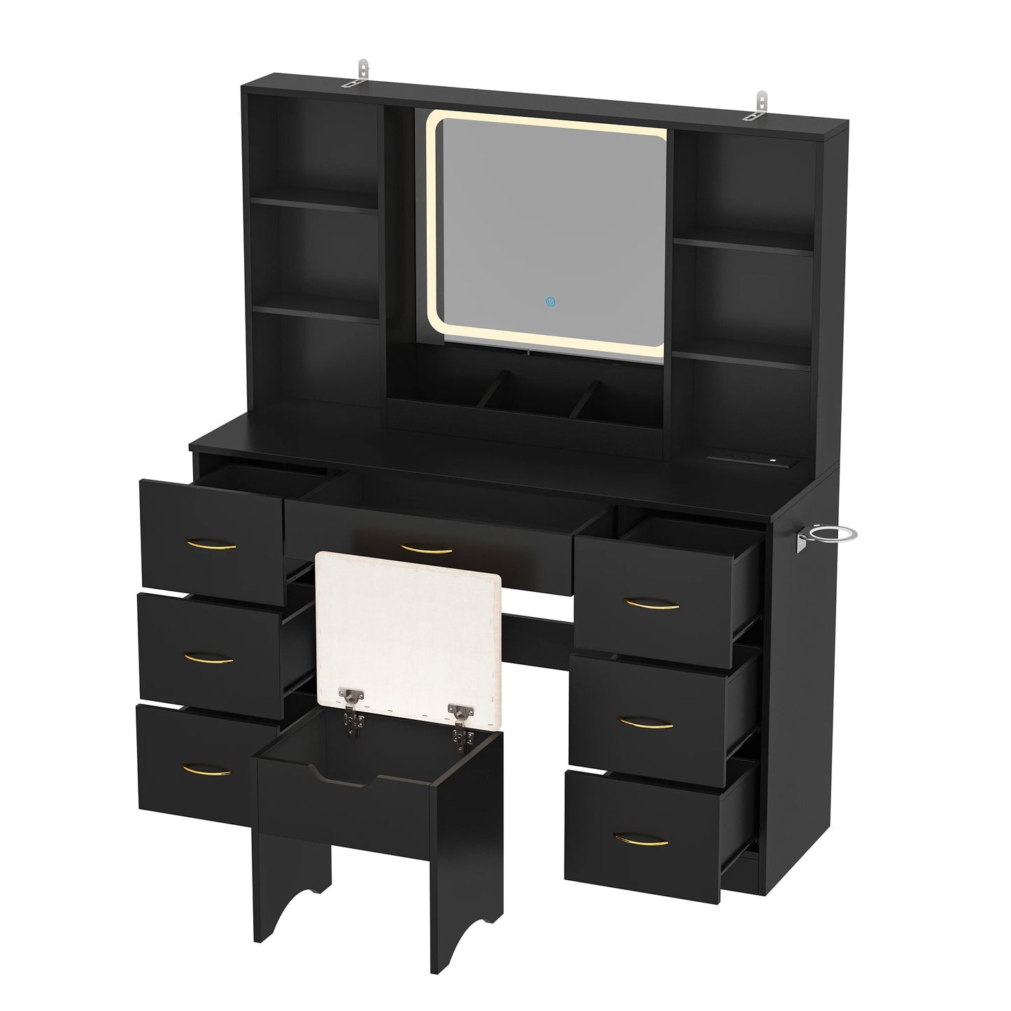 Large dressing table with mirror, lights and bench
