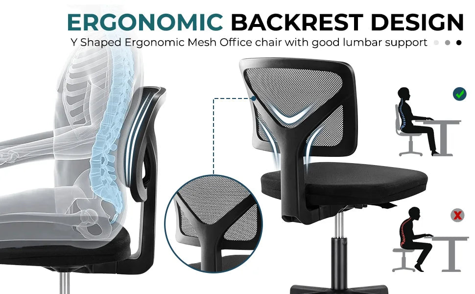 Mesh Armless Office Chair with Lumbar Support