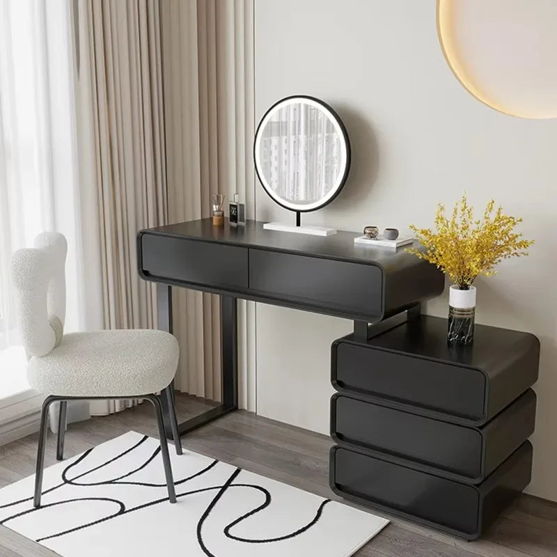 Black Vintage Vanity Table – Classic Makeup Desk with Mirror & Stool