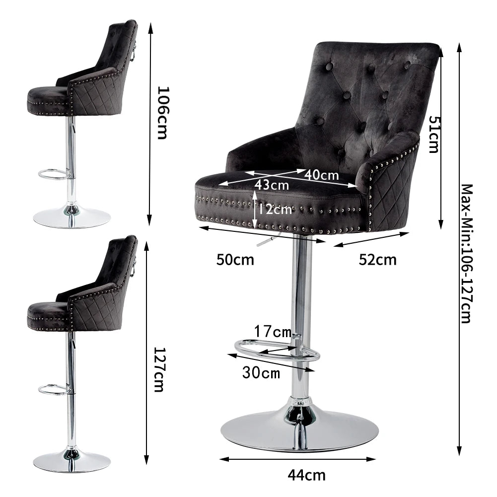 Adjustable Velvet Lion Knocker Bar Stool
