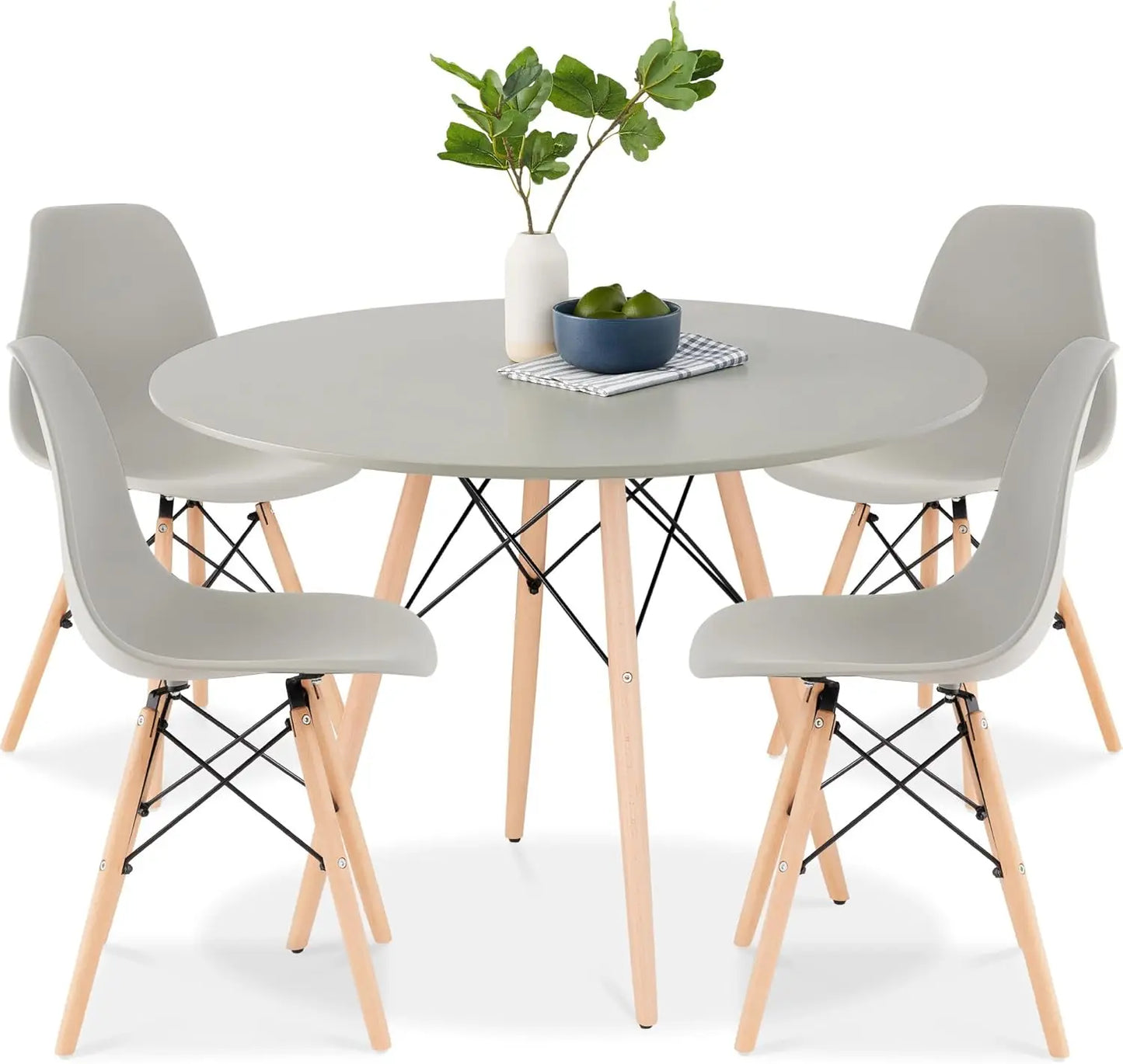 5-Piece Dining Set – Compact Mid-Century Table with 4 Plastic Chairs