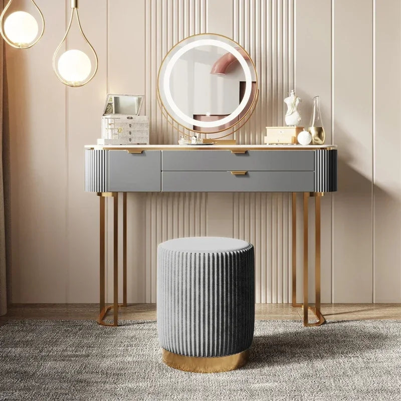 Modern White Vanity Table – Elegant Makeup Desk with Mirror & Stool