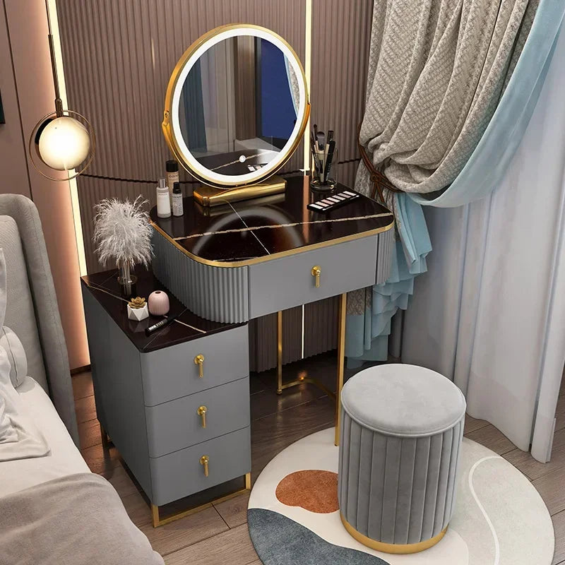 Classic Elegant Vanity Table – Luxury Nordic Makeup Desk with Mirror & Stool