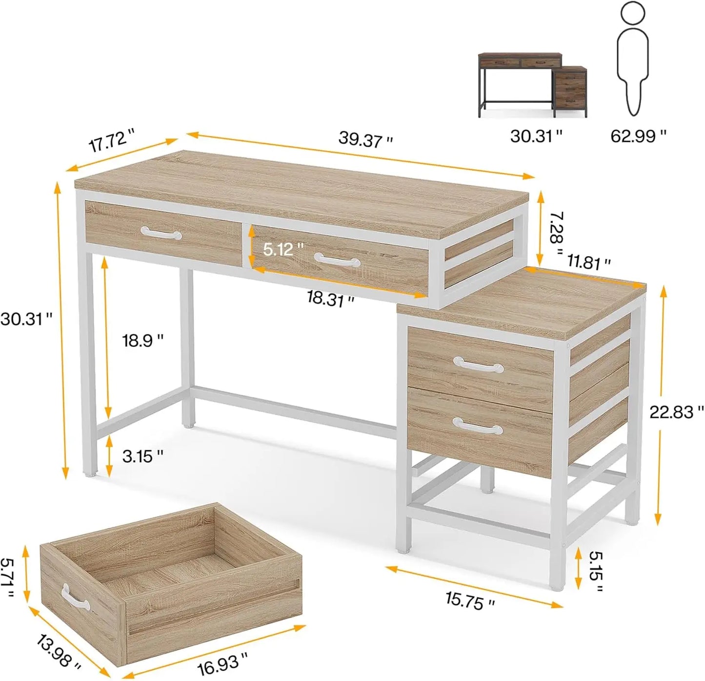 Walnut 5‑Drawer Vanity Desk