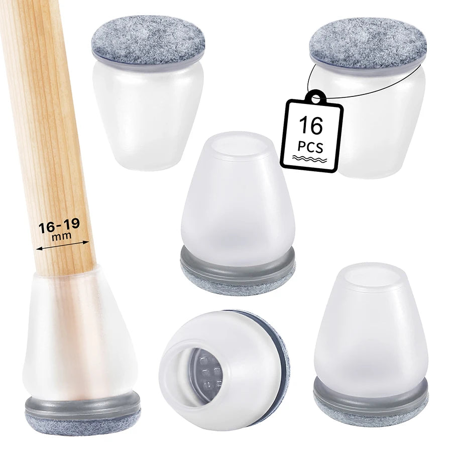 Grey Chair Leg Floor Protectors with Felt Pads (16PCS)
