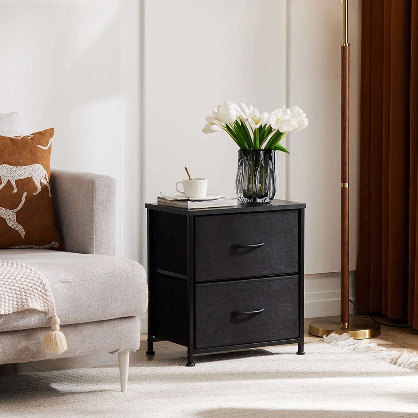 Set of 2 Living Room Cabinets with Fabric Drawers