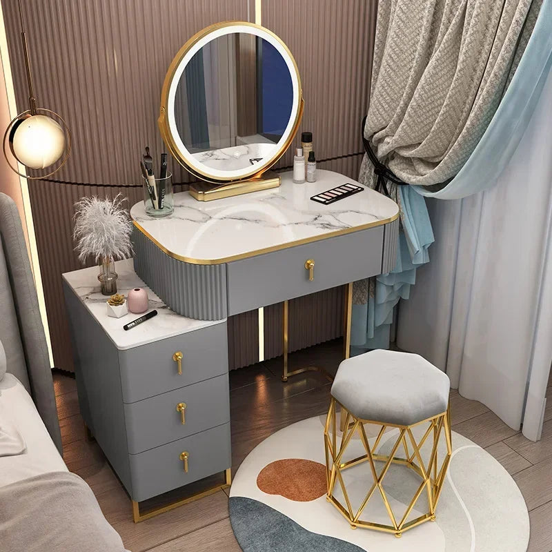 Classic Elegant Vanity Table – Luxury Nordic Makeup Desk with Mirror & Stool
