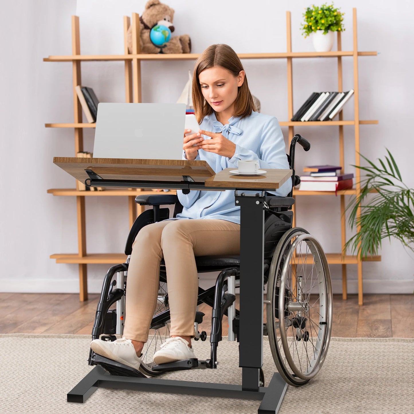 Adjustable Overbed Laptop Table with Hidden Wheels