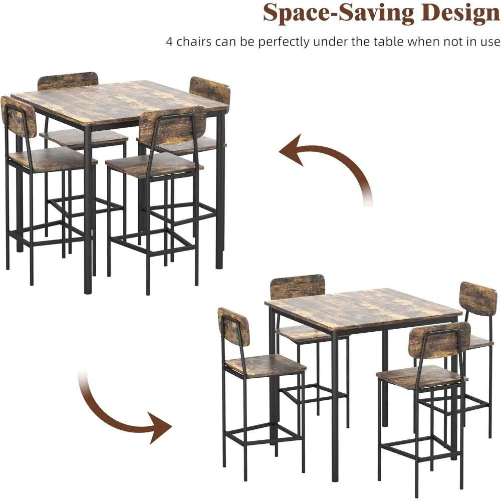 4-Person Industrial Dining Table Set