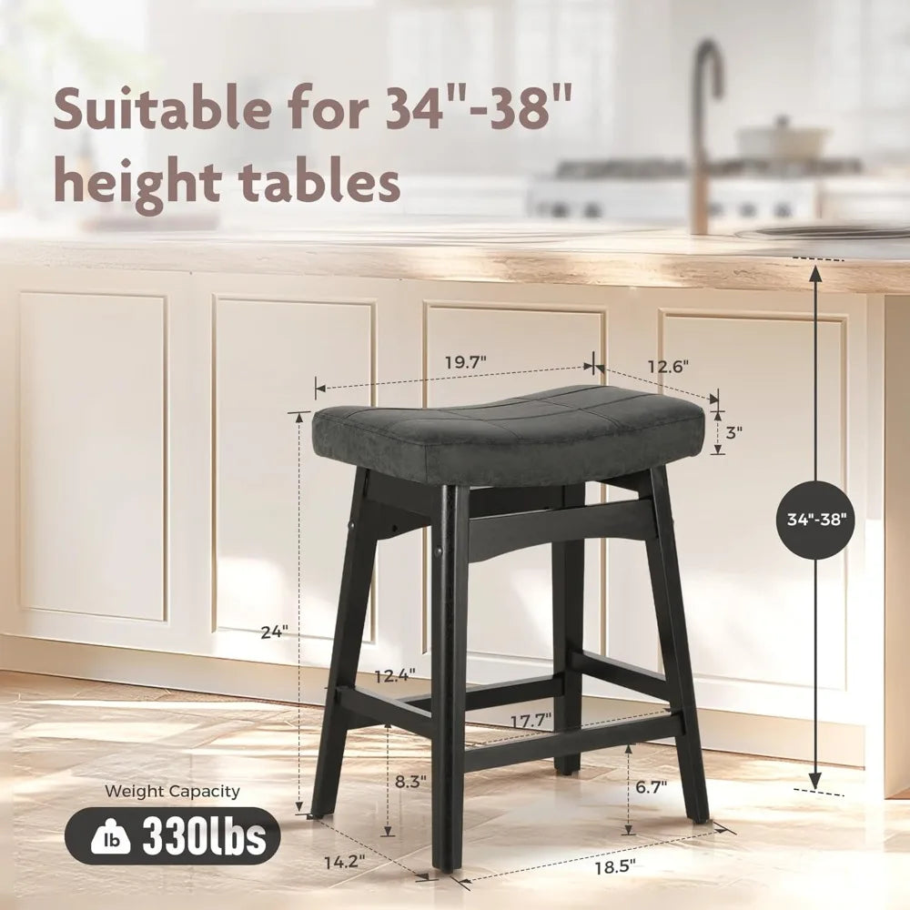 Wood Saddle Bar Stools Set