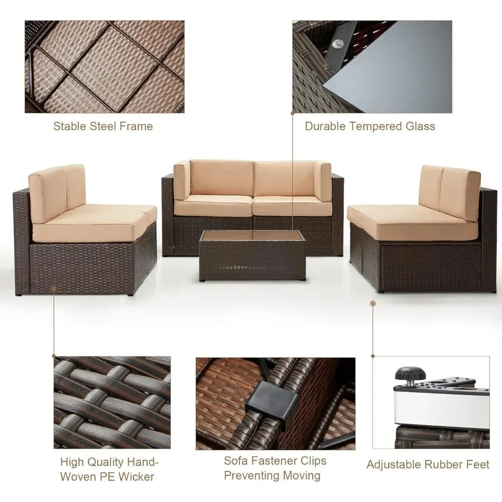 7-Piece Wicker Patio Sectional Set