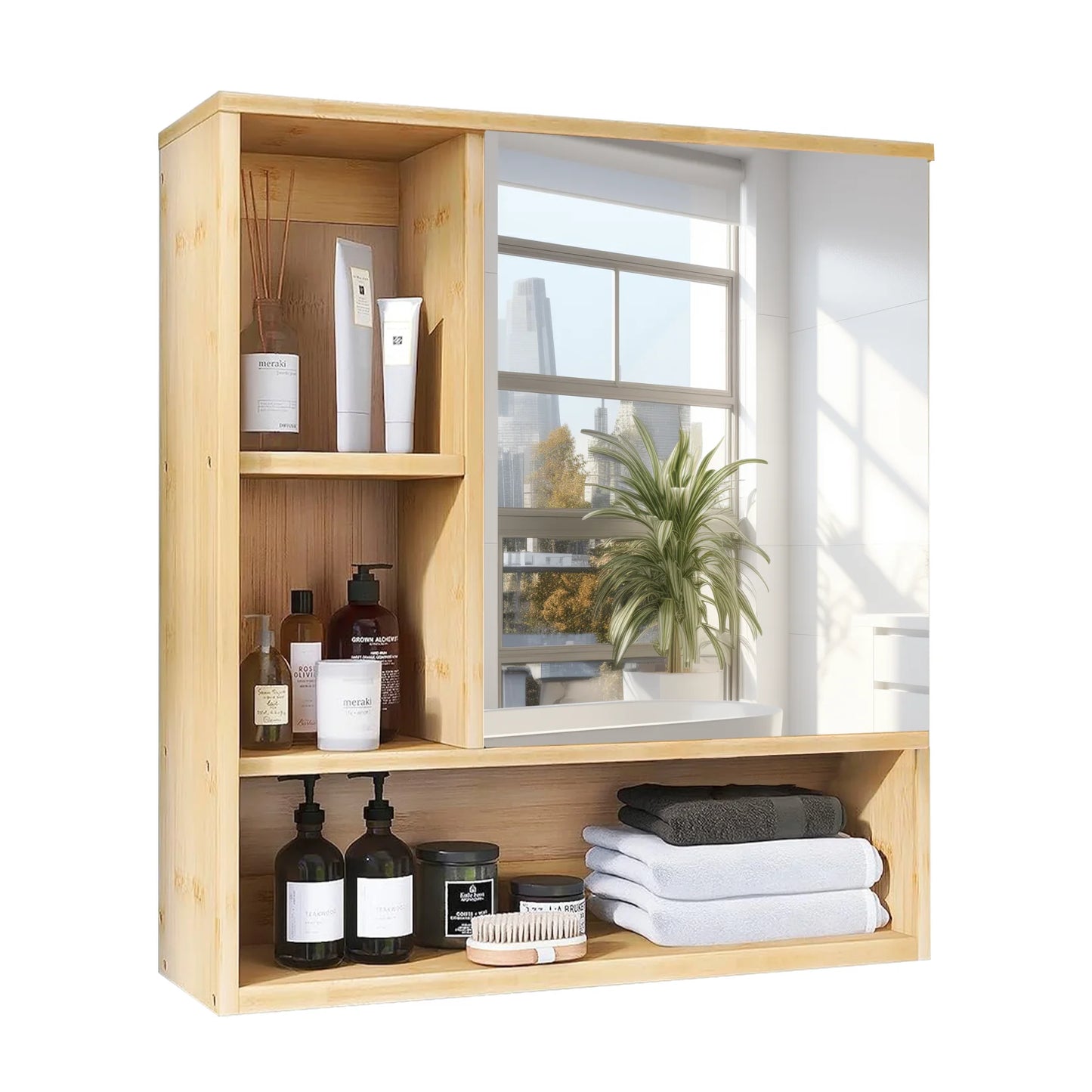 Bamboo Mirror Wall Cabinet
