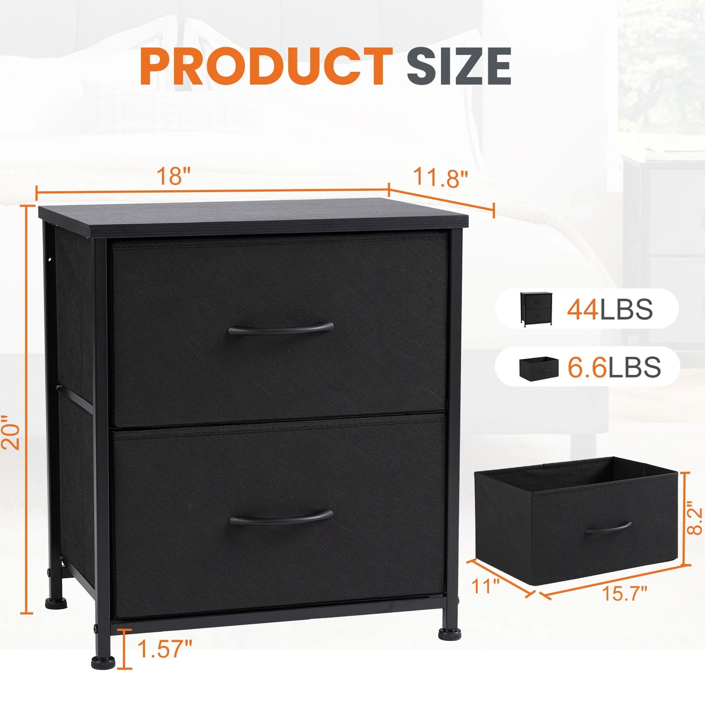 2-Drawer Fabric Nightstand