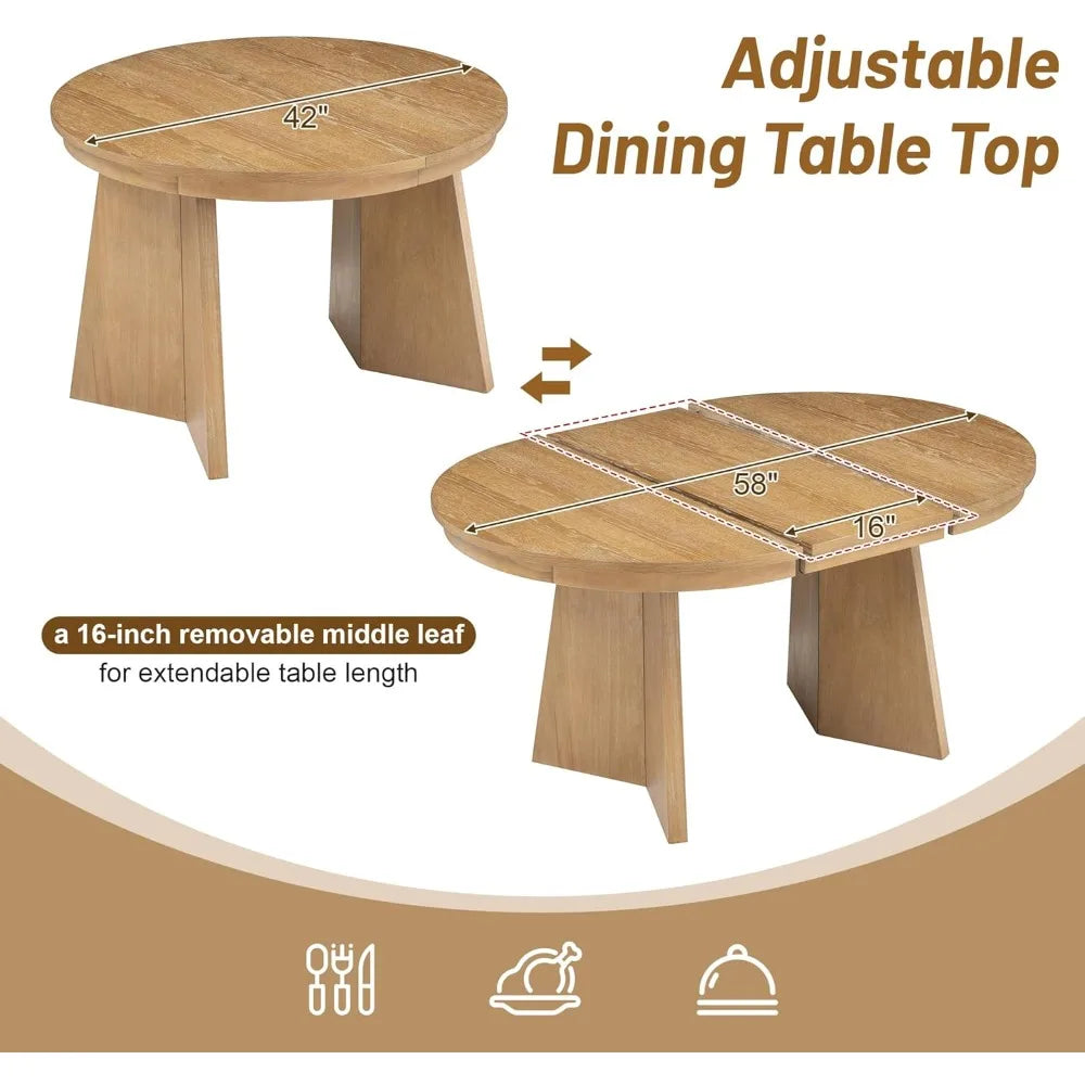 5-Piece Retro Dining Set with Extendable Table