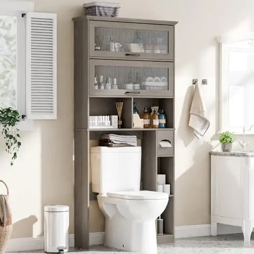 Over the Toilet Storage Cabinet with Glass Door