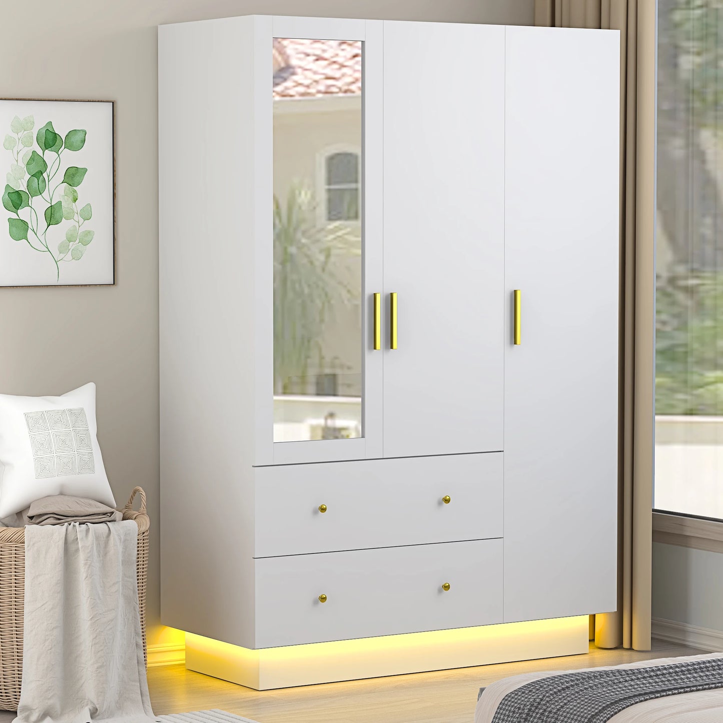 Modern wooden wardrobe with hanging rod for bedroom