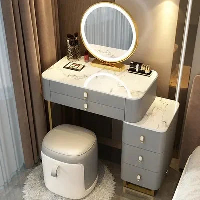 Simple Nordic Vanity Table – Classic Makeup Desk with Mirror & Stool