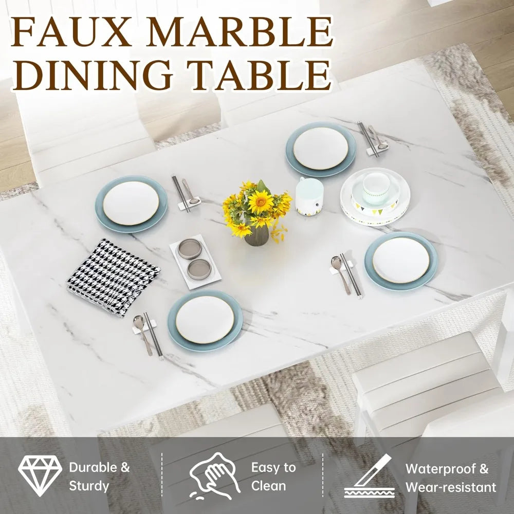 4-Person Marble Dining Table Set