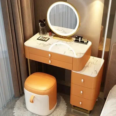 Simple Nordic Vanity Table – Classic Makeup Desk with Mirror & Stool