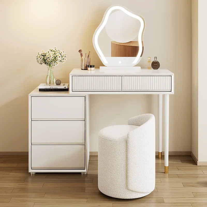 Vintage Nordic Vanity Table – Elegant Makeup Desk with Mirror & Stool