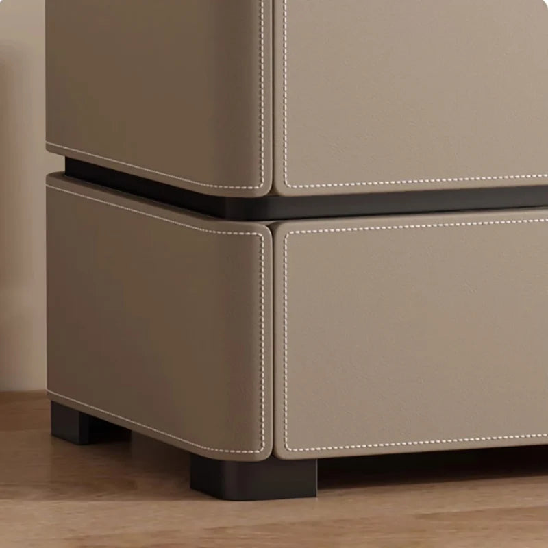Italian Luxury Nightstand – Modern Wood and Leather Bedside Table with Storage Drawers