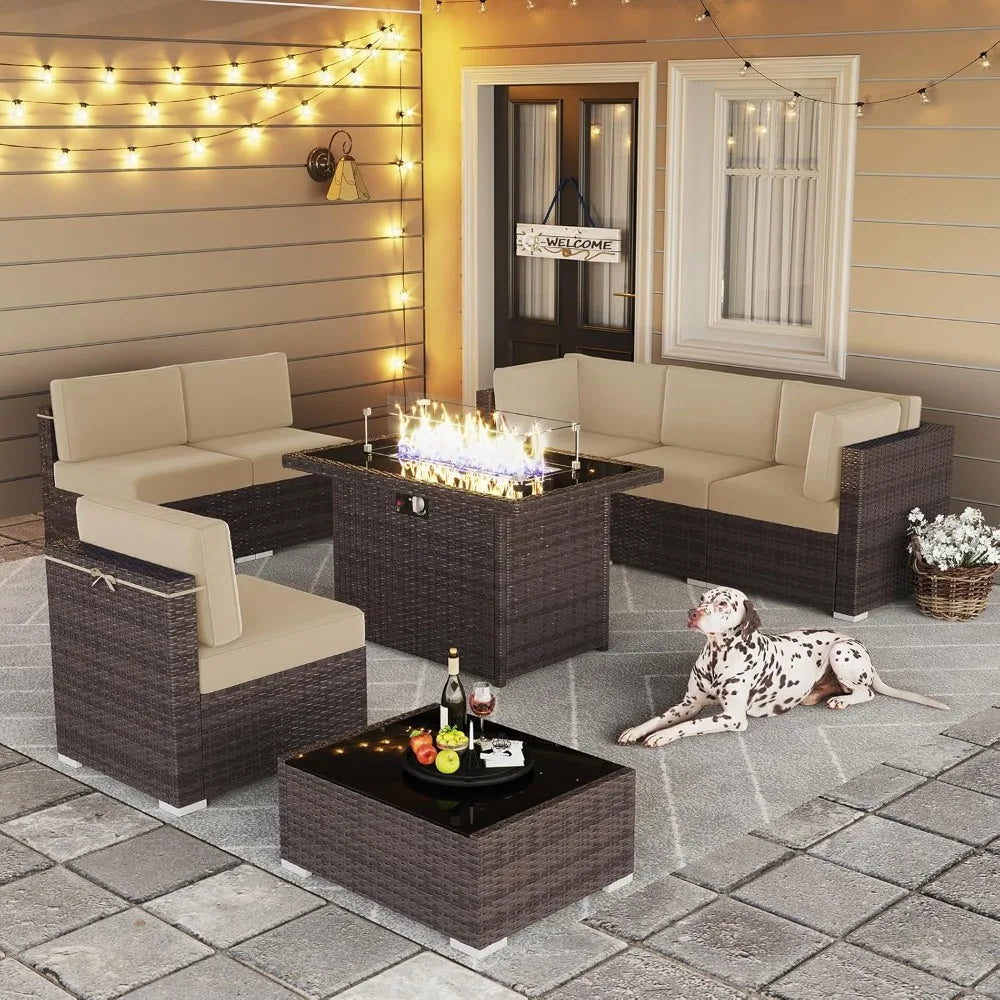 Outdoor Rattan Fire Pit Set