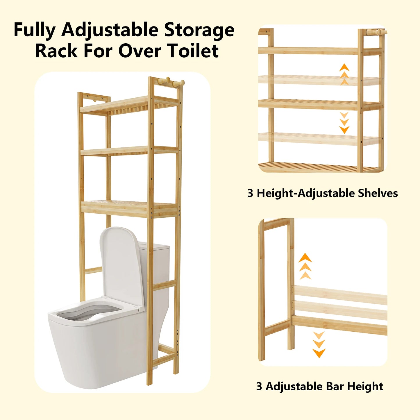 Bamboo Over Toilet Shelf Rack – 3-Tier Bathroom Storage Organizer