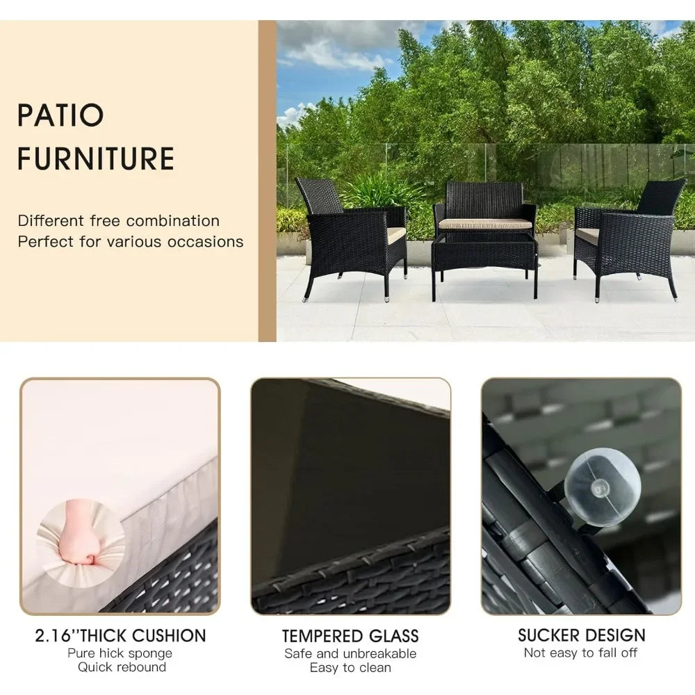 4-Piece Outdoor Wicker Sofa Set with Chairs and Coffee Table